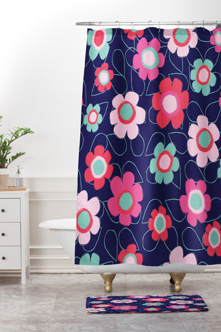 Ali Benyon Happy Flowers Shower Curtain And Mat
