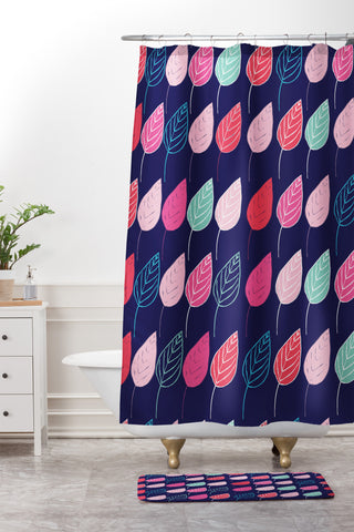 Ali Benyon Happy Leaves Shower Curtain And Mat