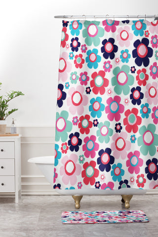 Ali Benyon Indigo Flowers Shower Curtain And Mat