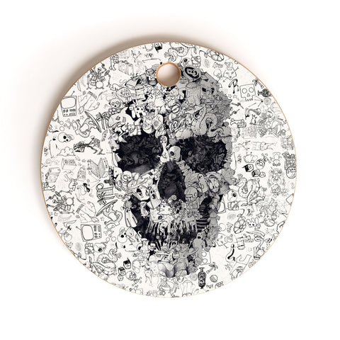 Ali Gulec Doodle Skull BW Cutting Board Round