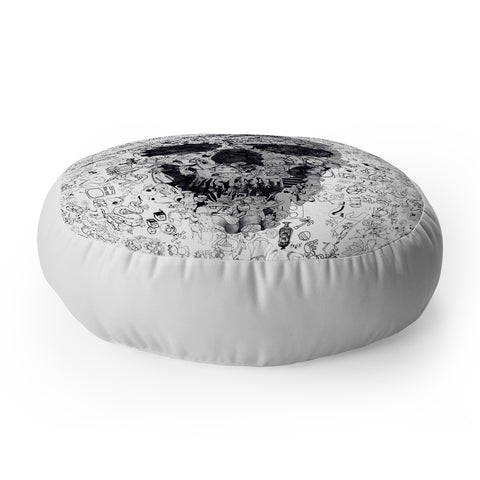 Ali Gulec Doodle Skull BW Floor Pillow Round