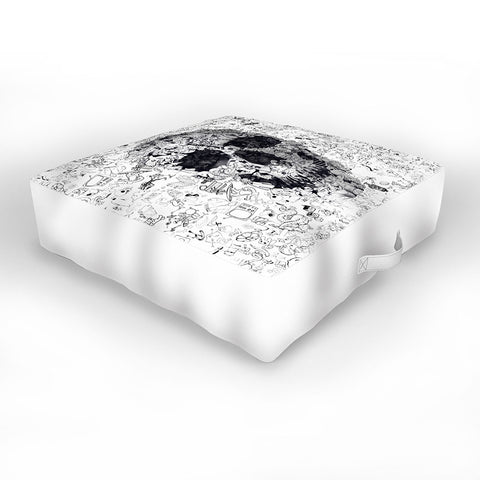 Ali Gulec Doodle Skull BW Outdoor Floor Cushion