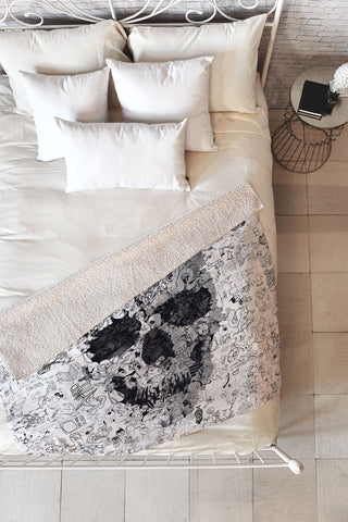 Ali Gulec Doodle Skull BW Fleece Throw Blanket