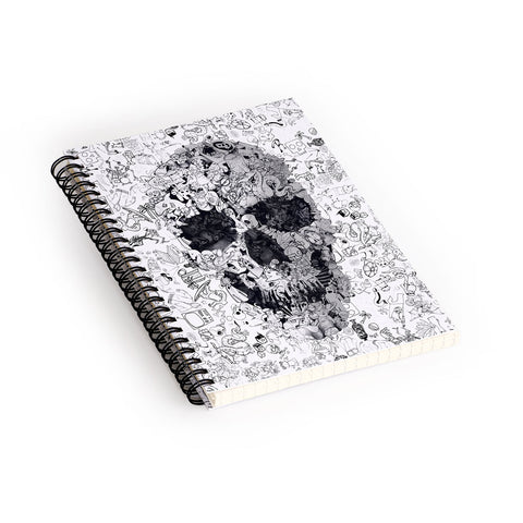 Ali Gulec Doodle Skull BW Spiral Notebook