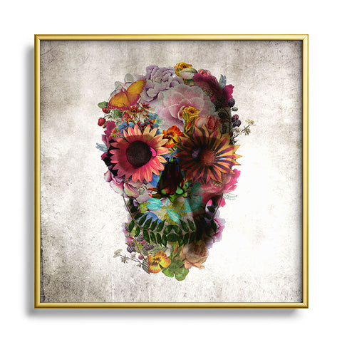 Ali Gulec Gardening Floral Skull Metal Square Framed Art Print