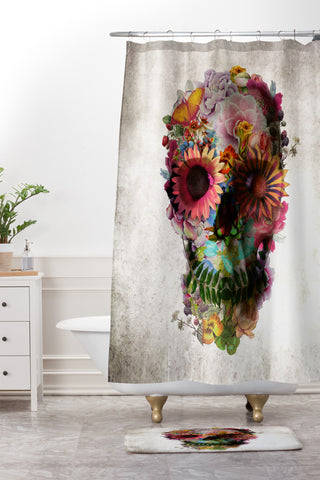 Ali Gulec Gardening Floral Skull Shower Curtain And Mat