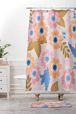 Alice Rebecca Potter Pastel Floral Blooms Shower Curtain And Mat