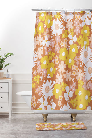Alice Rebecca Potter Wildflower Retro Ditsy Flower Shower Curtain And Mat
