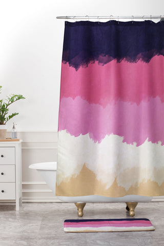 Alisa Galitsyna Abstract Sunset Sky Blush Shower Curtain And Mat