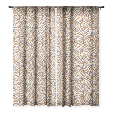 Alisa Galitsyna Bellflower Pattern Brown Ivory Sheer Window Curtain