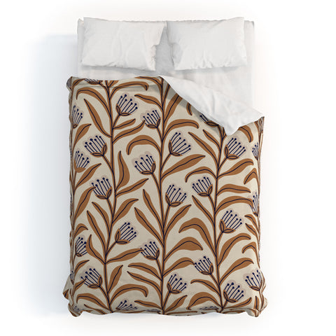 Alisa Galitsyna Bellflower Pattern Brown Ivory Duvet Cover