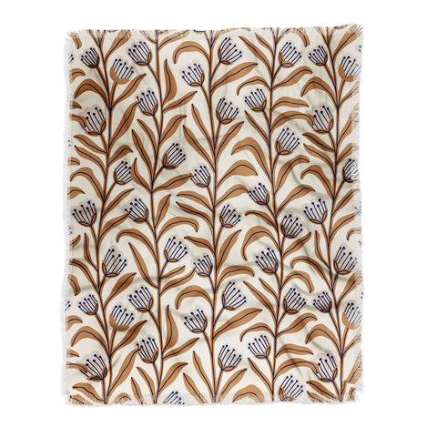 Alisa Galitsyna Bellflower Pattern Brown Ivory Throw Blanket