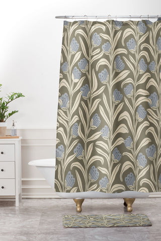 Alisa Galitsyna Bellflower Pattern Cream Olive Shower Curtain And Mat