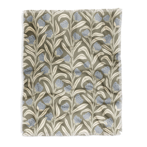Alisa Galitsyna Bellflower Pattern Cream Olive Throw Blanket