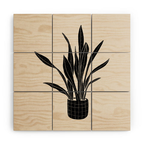 Alisa Galitsyna Black and White Snake Plant Wood Wall Mural