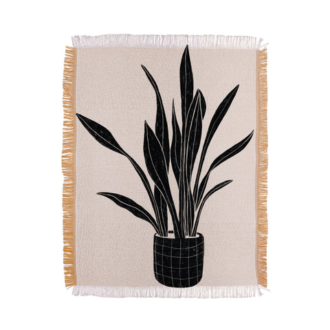 Alisa Galitsyna Black and White Snake Plant Throw Blanket