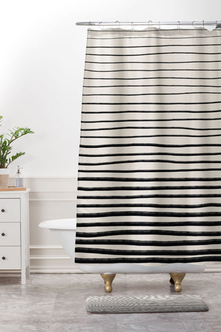 Alisa Galitsyna Black Horizontal Lines Shower Curtain And Mat