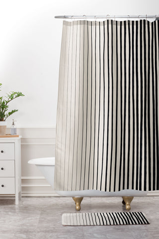 Alisa Galitsyna Black Vertical Lines Shower Curtain And Mat