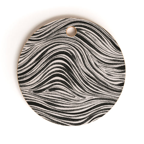 Alisa Galitsyna Black White Irregular Lines Cutting Board Round