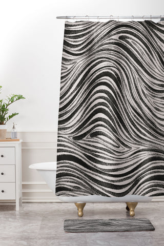 Alisa Galitsyna Black White Irregular Lines Shower Curtain And Mat
