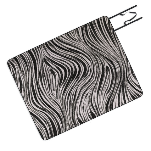 Alisa Galitsyna Black White Irregular Lines Outdoor Blanket