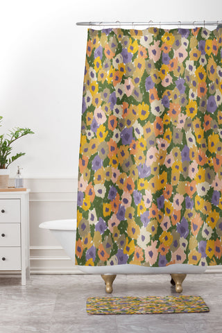 Alisa Galitsyna Blooming Garden Green Purple Shower Curtain And Mat
