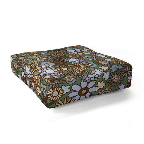 Alisa Galitsyna Blue and Brown Retro Bloom Floor Pillow Square