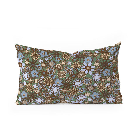 Alisa Galitsyna Blue and Brown Retro Bloom Oblong Throw Pillow