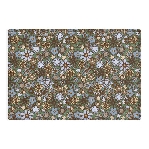 Alisa Galitsyna Blue and Brown Retro Bloom Outdoor Rug