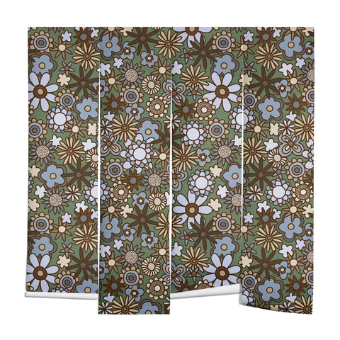 Alisa Galitsyna Blue and Brown Retro Bloom Wall Mural