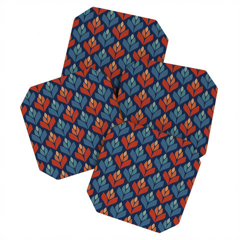 Alisa Galitsyna Blue Red Retro Trefoil Patter Coaster Set