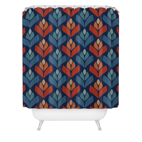 Alisa Galitsyna Blue Red Retro Trefoil Patter Shower Curtain