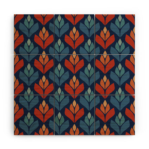 Alisa Galitsyna Blue Red Retro Trefoil Patter Wood Wall Mural