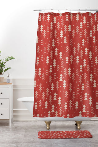 Alisa Galitsyna Christmas Forest Red Shower Curtain And Mat