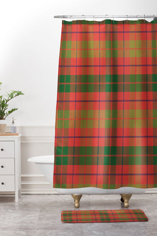 Alisa Galitsyna Christmas Plaid Green and Red Shower Curtain And Mat