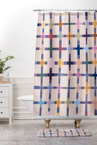 Alisa Galitsyna Colorful Patterned Grid II Shower Curtain And Mat