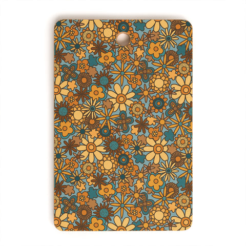 Alisa Galitsyna Cyan Retro Bloom Cutting Board Rectangle