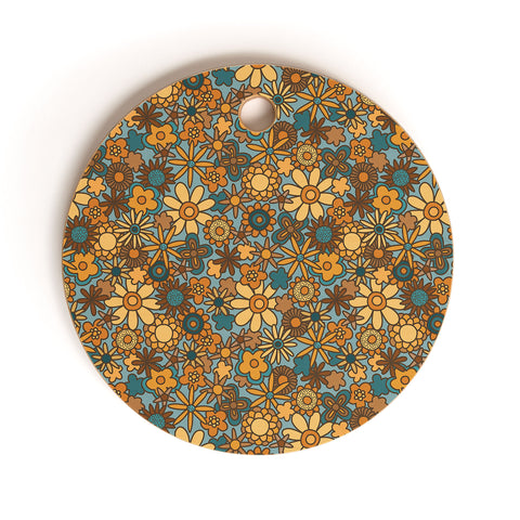 Alisa Galitsyna Cyan Retro Bloom Cutting Board Round