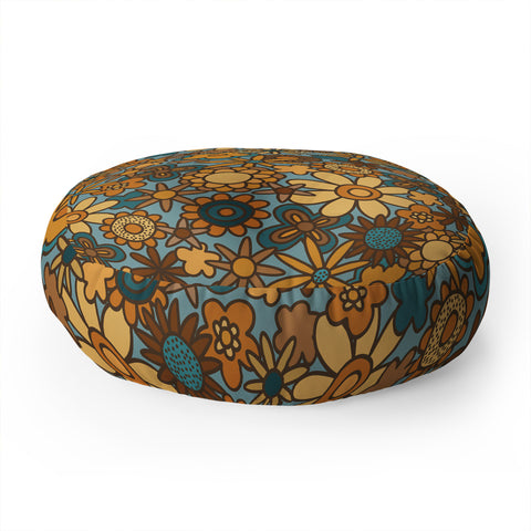 Alisa Galitsyna Cyan Retro Bloom Floor Pillow Round