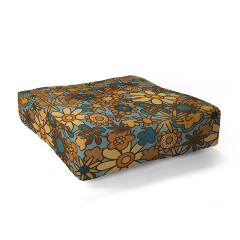 Alisa Galitsyna Cyan Retro Bloom Floor Pillow Square