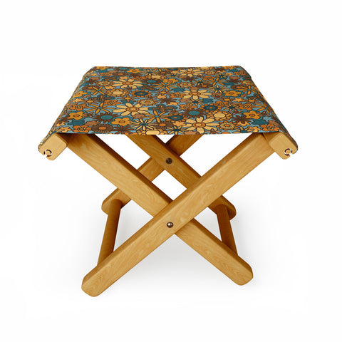 Alisa Galitsyna Cyan Retro Bloom Folding Stool