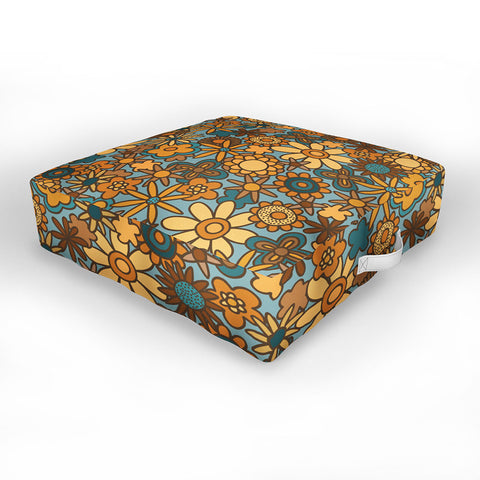 Alisa Galitsyna Cyan Retro Bloom Outdoor Floor Cushion