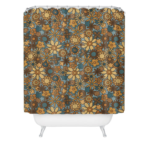 Alisa Galitsyna Cyan Retro Bloom Shower Curtain