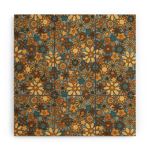 Alisa Galitsyna Cyan Retro Bloom Wood Wall Mural
