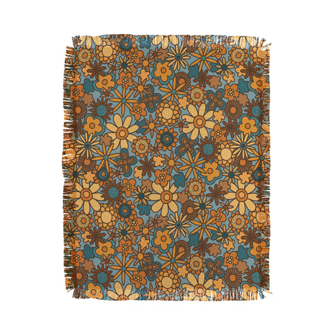 Alisa Galitsyna Cyan Retro Bloom Throw Blanket