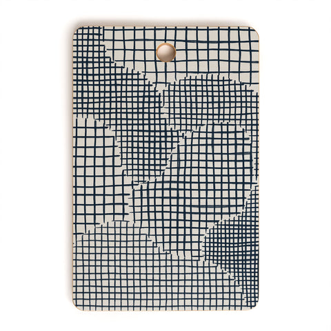Alisa Galitsyna Dark Blue Grid Pattern Cutting Board Rectangle