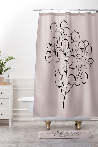 Alisa Galitsyna Elegant Eucalyptus Branch Shower Curtain And Mat