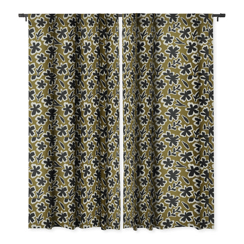 Alisa Galitsyna Florals on Olive Background Blackout Window Curtain