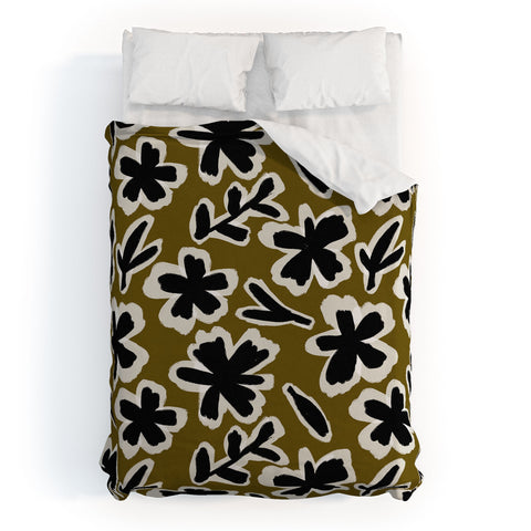 Alisa Galitsyna Florals on Olive Background Duvet Cover