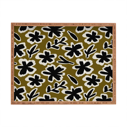 Alisa Galitsyna Florals on Olive Background Rectangular Tray